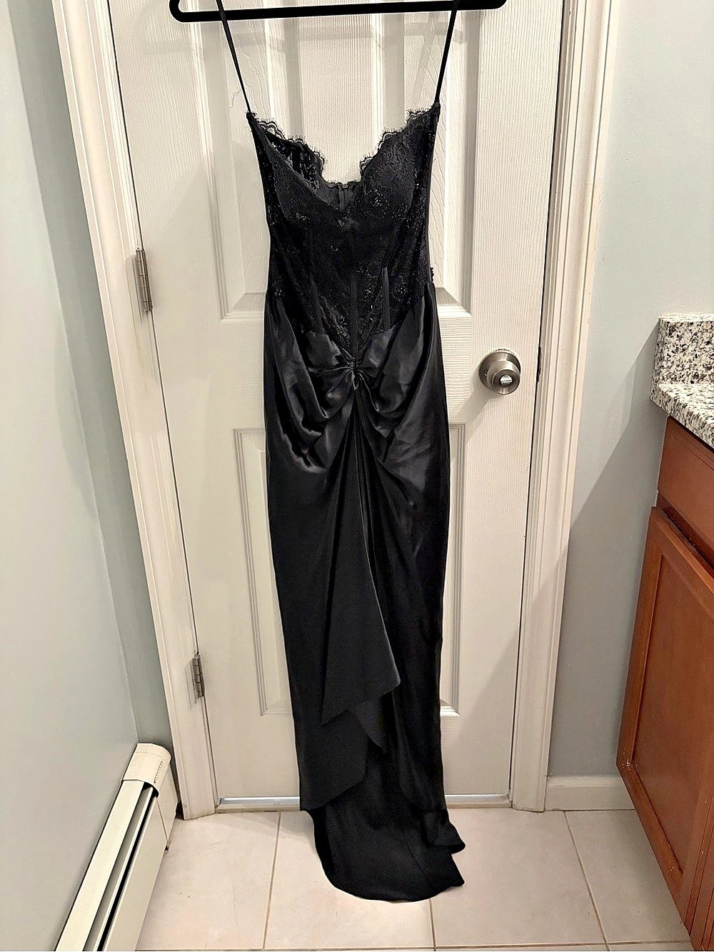 Cache Black Vintage Silk Whimsigoth Beaded Lace Corset Evening Maxi Dress Size 4